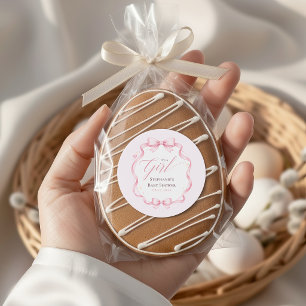 Elegant Pink Coquette Bow Floral Baby Shower Classic Round Sticker