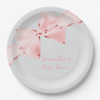 Elegant Pink Coquette Bow Girl Baby Shower 22.9 cm Paper Plate
