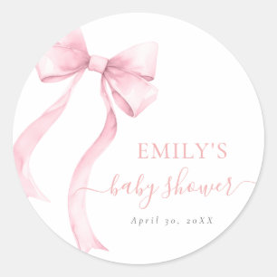 Elegant Pink Coquette Bow Girl Baby Shower Classic Round Sticker