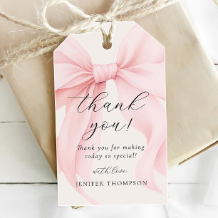 Elegant Pink Coquette Bow Girl Baby Shower Gift Tags