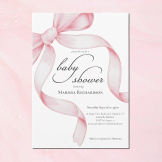 Elegant Pink Coquette Bow Girl Baby Shower Invitation