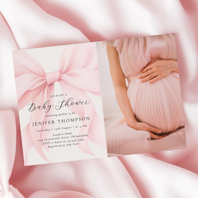 Elegant Pink Coquette Bow Girl Baby Shower Photo Invitation (Creator Uploaded)