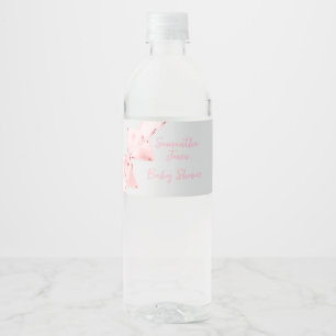~Elegant Pink Coquette Bow Girl Baby Shower Water Bottle Label