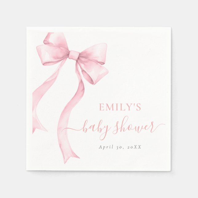 Elegant Pink Coquette Bow Girl Baby Shower Welcome Napkin (Front)