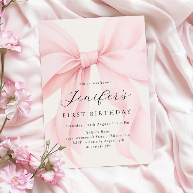 Elegant Pink Coquette Bow Girl Birthday Party Invitation (Creator Uploaded)