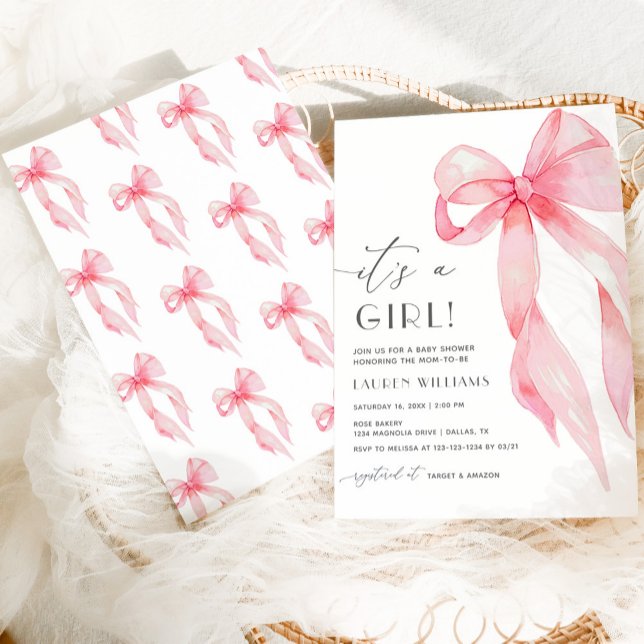 Elegant Pink Coquette Bow Its A Girl Baby Shower Invitation (Creator Uploaded)