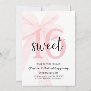 Elegant Pink Coquette Bow Sweet 16 Birthday Invitation