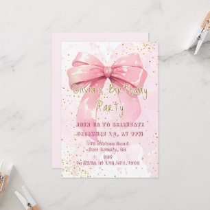 Elegant Pink Coquette Girly Bow Birthday Invitation