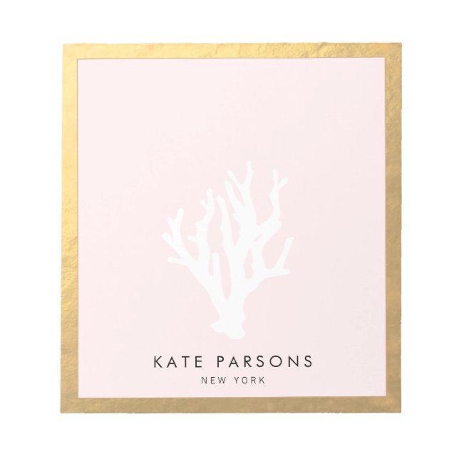 Elegant Pink Coral Gold Notepad (Front)