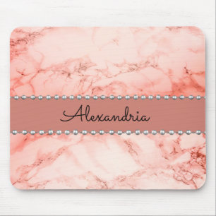 Elegant Pink Coral Marble Personalised Mouse Pad