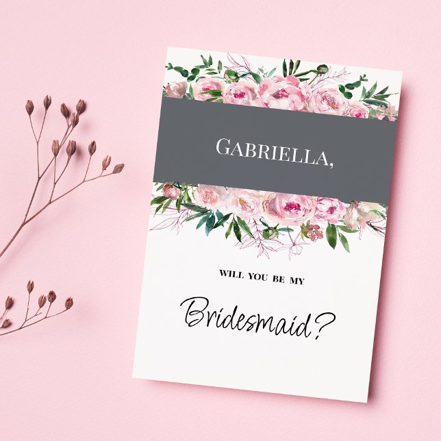 Elegant pink coral peony floral summer Bridesmaid Invitation (Elegant pink coral peony floral summer Bridesmaid )