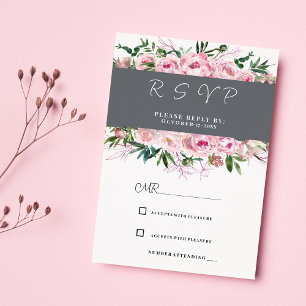 Elegant pink coral peony floral summer floral RSVP Invitation
