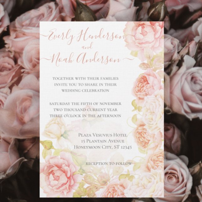 Elegant Pink Coral Secret Rose Garden Wedding   Invitation (Creator Uploaded)