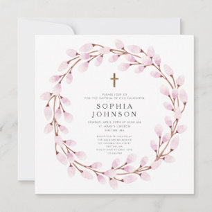 Elegant Pink Cross Baptism Invitation