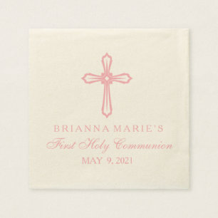 Elegant Pink Cross First Communion Custom Napkin