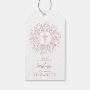 Elegant Pink Cross Girl Baptism Favour Gift Tags