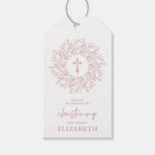 Elegant Pink Cross Girl Christening Favour Gift Tags
