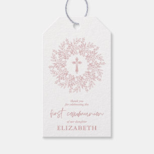 Elegant Pink Cross Girl First Communion Favor Gift Tags