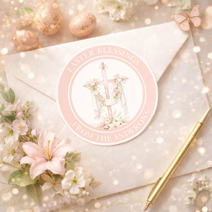 Elegant Pink Cross with White Cloth Classic Round Sticker