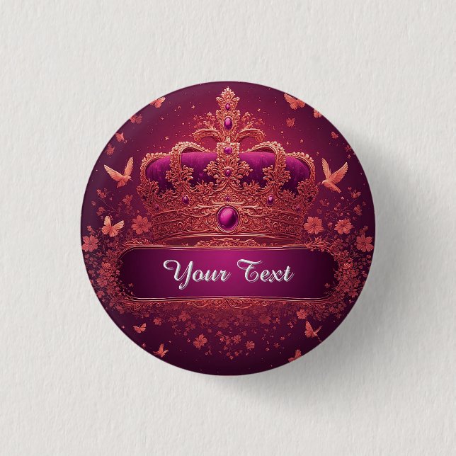 Elegant Pink Crown With Gold Embellishments 3 Cm Round Badge (Front)