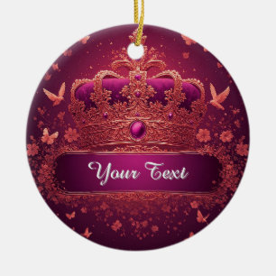Elegant Pink Crown With Gold Embellishments Ceramic Tree Decoration