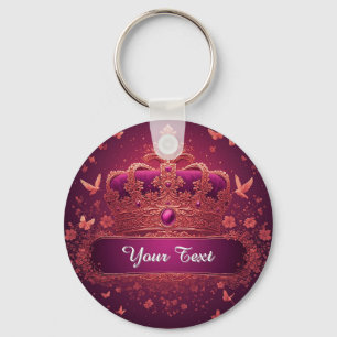 Elegant Pink Crown With Gold Embellishments Key Ring