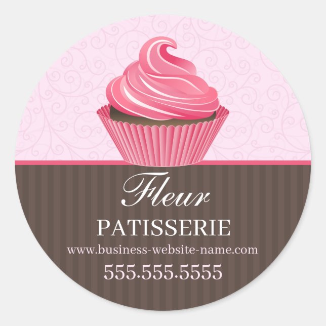 Elegant Pink Cupcake Bakery Classic Round Sticker (Front)