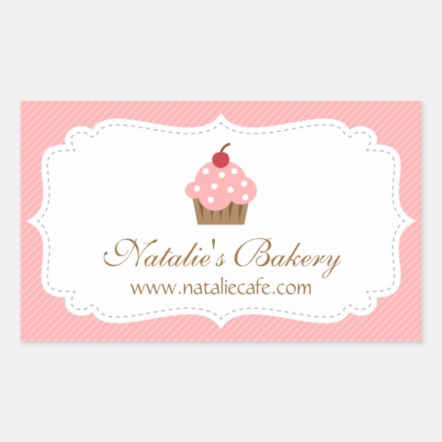 Elegant Pink Cupcake Bakery Decor Rectangular Sticker (Front)