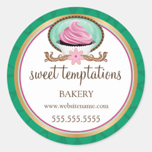 Elegant Pink Cupcake Bakery Packaging Classic Round Sticker