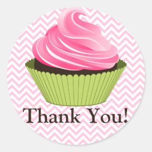 Elegant Pink Cupcake Bakery Thank You Classic Round Sticker
