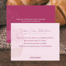 Elegant Pink Cupcake Cookie Care Instructions