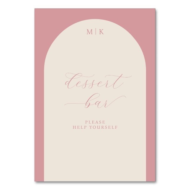 Elegant Pink Cursive Dessert Bar Sign Table Number (Front)