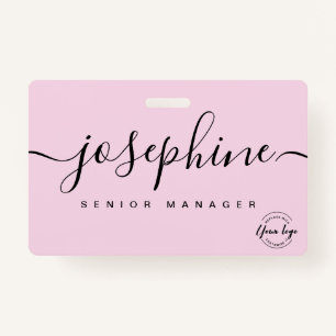 Elegant Pink custom business logo script name ID Badge