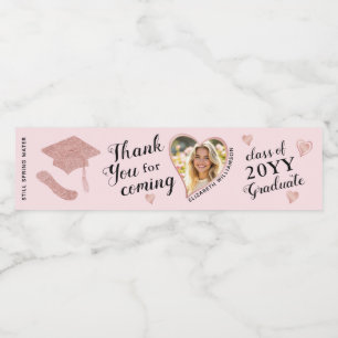 Elegant Pink Custom Photo Graduation Thank You Water Bottle Label
