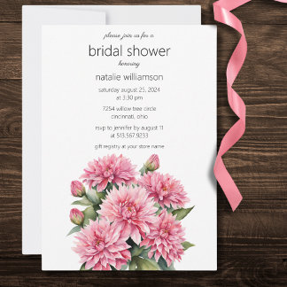 Elegant Pink Dahlia Bridal Shower  Invitation