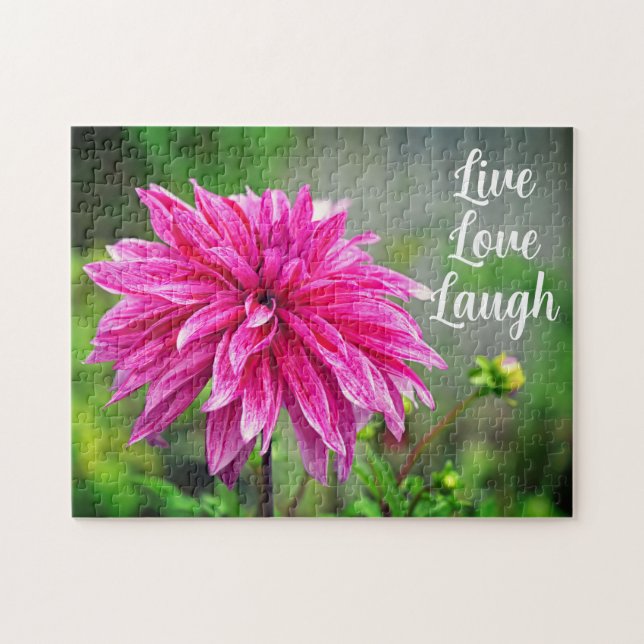 Elegant Pink Dahlia Garden Flower Motivational  Jigsaw Puzzle (Horizontal)