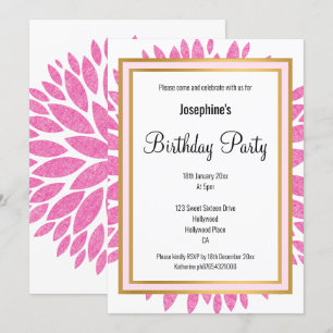 ELEGANT PINK DAHLIA GOLD BIRTHDAY INVITATION