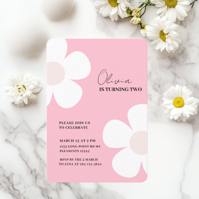 Elegant Pink Daisy Spring Birthday Invitation (Creator Uploaded)