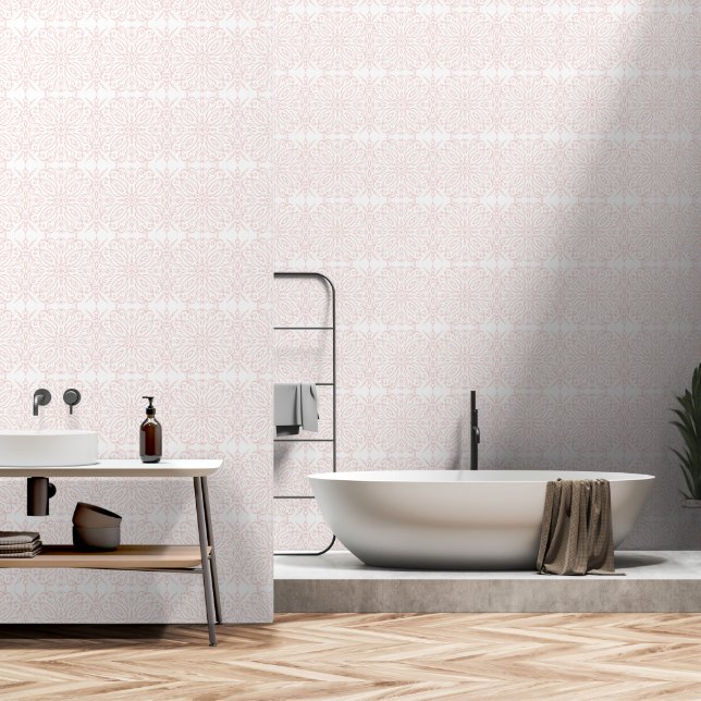 Elegant Pink Damask Pattern Wallpaper (Bathroom)