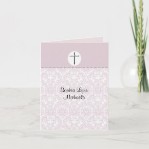 Elegant Pink Damask Photo Thank You Card