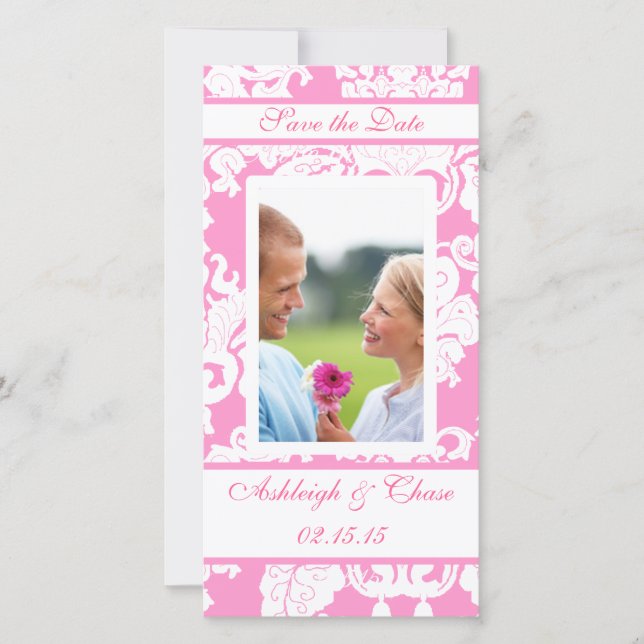 Elegant Pink Damask Save the DateYour Photo Save The Date (Front)