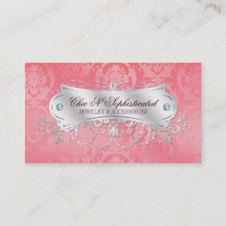 Elegant Pink Damask Swirl Business Card