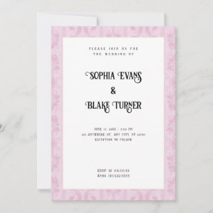 Elegant Pink Damask Traditional White Wedding Invitation