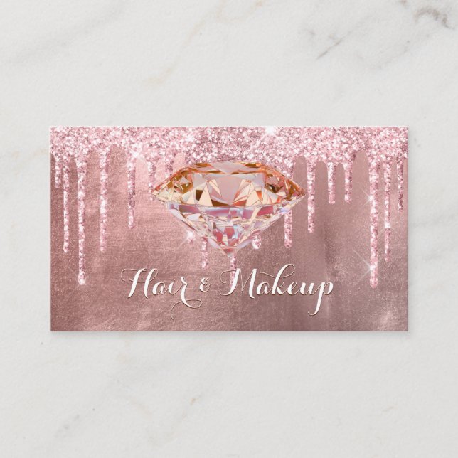 Elegant Pink Diamond Glitter Drips Beauty Industry Business Card (Front)