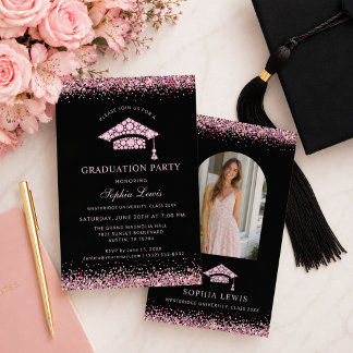 Elegant Pink Diamond Graduation Party Invitation