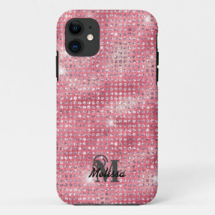 Elegant Pink Diamond Studded Pattern Monogram Name Case-Mate iPhone Case