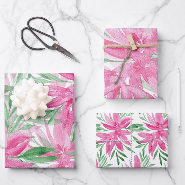Elegant Pink Divine Flowers Watercolor Wrapping Paper Sheet (Front)