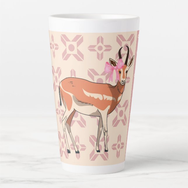 Elegant Pink Doe-patterned Christmas  Latte Mug (Front)