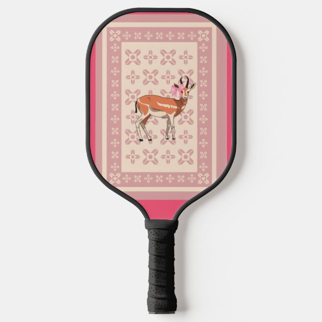 Elegant Pink Doe-patterned Christmas  Pickleball Paddle (Front)