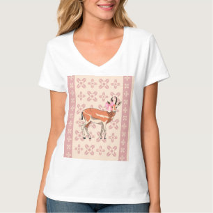 Elegant Pink Doe-patterned Christmas  T-Shirt